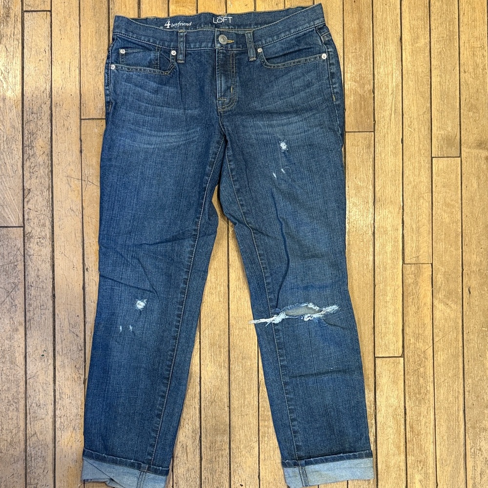 LOFT Women's Dark Blue Boyfriend Jeans